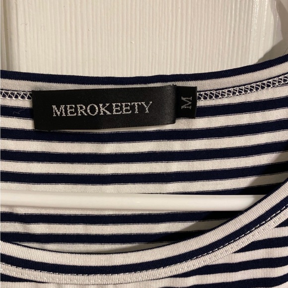 Merokeety Navy & White Striped Midi Dress | Size M - Picture 5 of 5